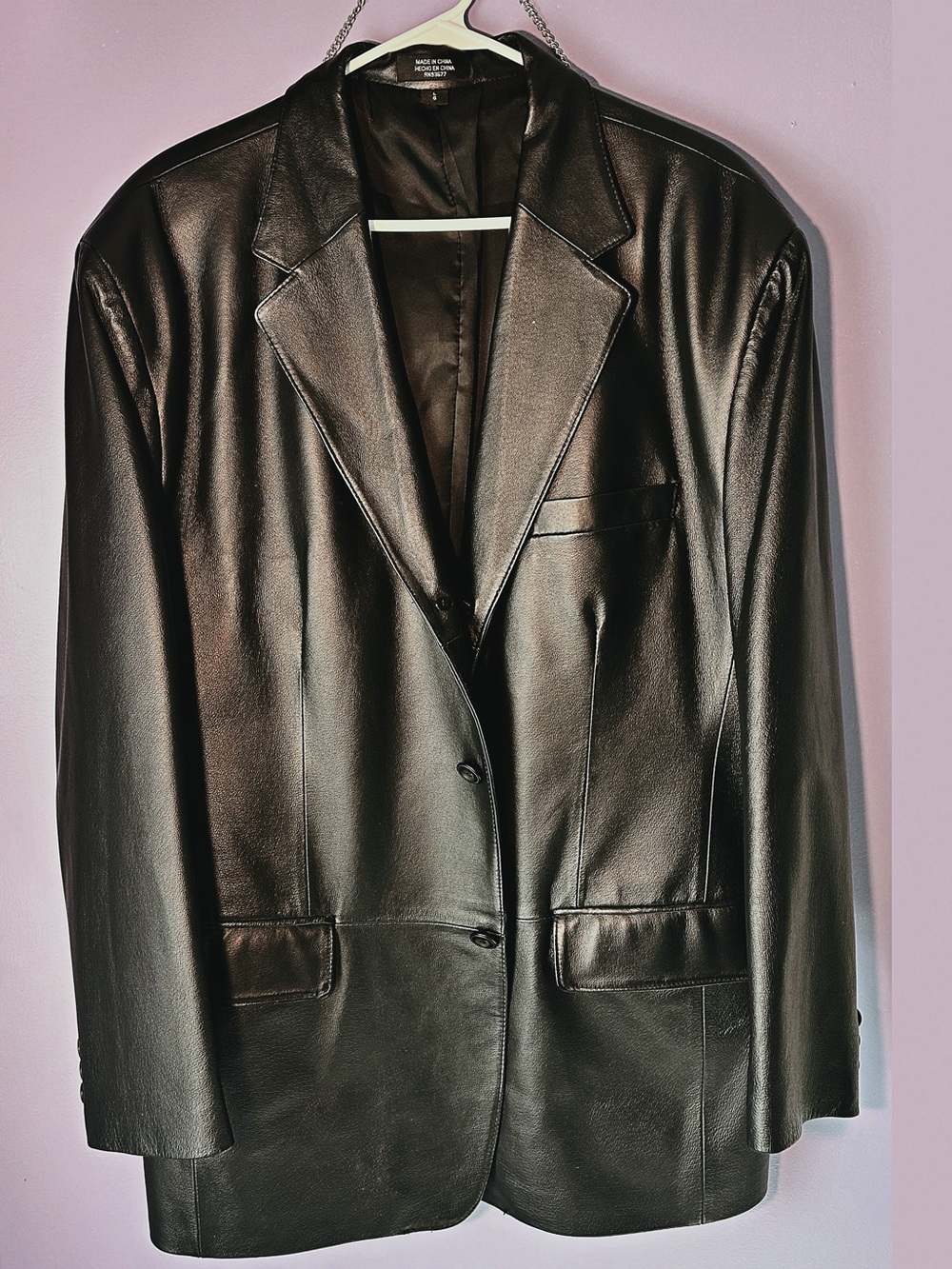 J. Ferrar Black 100% Genuine Leather Blazer Men's L 3 Button Y2K
